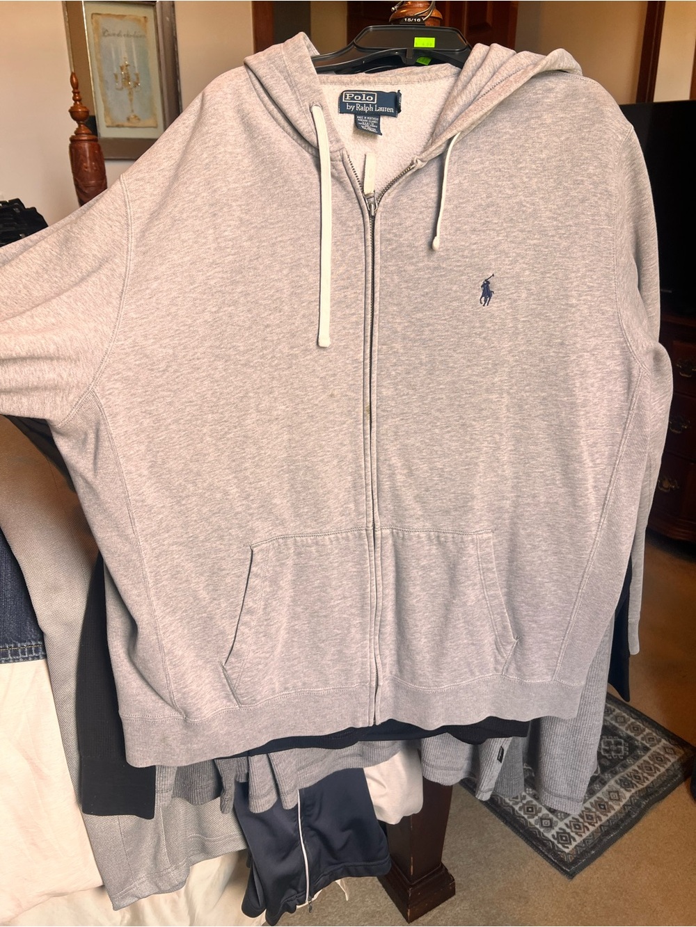 Ralph Lauren Light Heather Gray Full-Zip Hoodie with Navy Pony